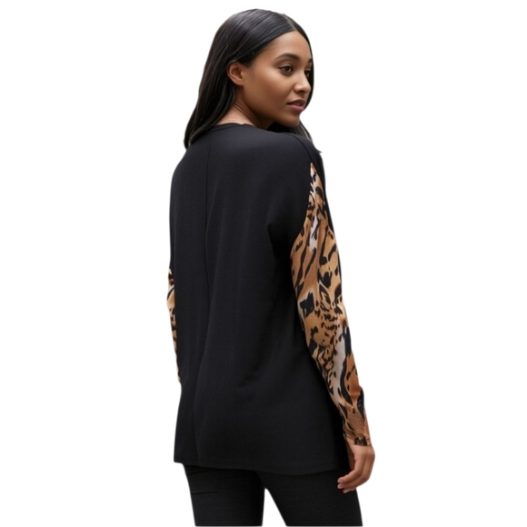 Animal Print Blouse Metallic Rhinestone Accent - Picture 5 of 12